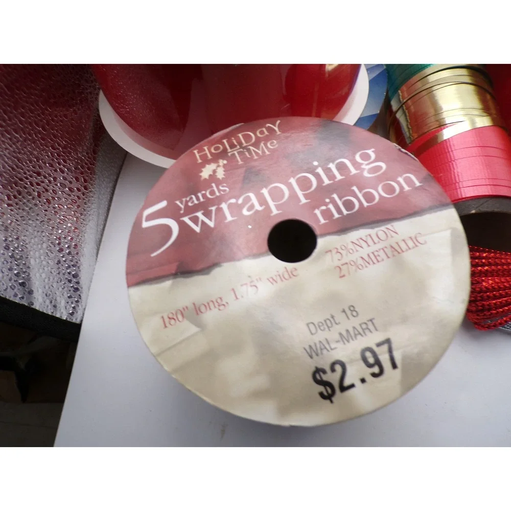 Holiday Wrapping Ribbon Lot Red Gold‎ Green Purple Silver Metallic Yarn Crafting